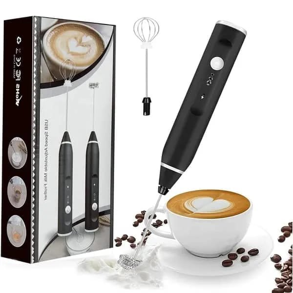 USB Rechargeable Electric Milk Frother | 3 Speed Adjustable | Handheld Coffee Frother + Whisk | For Cappuccino, Latte, Coffee, Egg Beating
